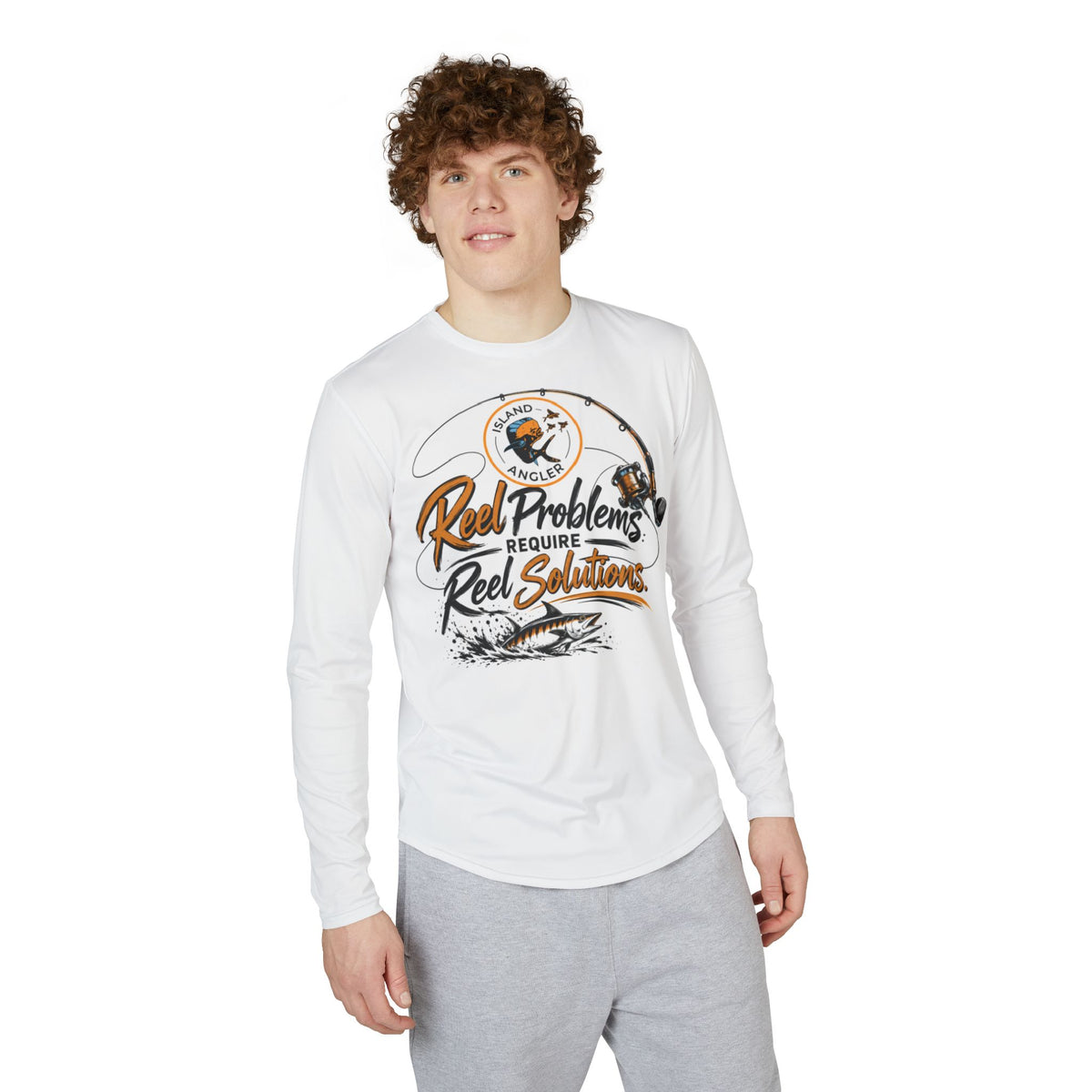 Fishing Long Sleeve Shirt — "Reel Problems Require Reel Solutions" UV Protection