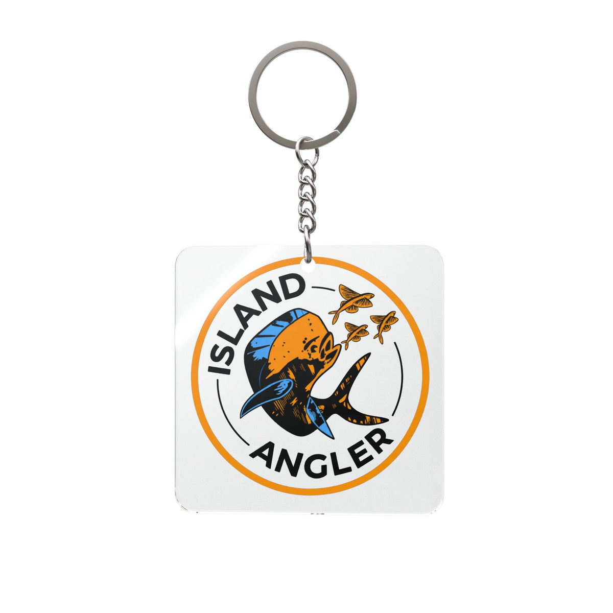 Island Angler Square Keychain — Fishing Logo Key Ring for Fishermen & Boating Enthusiasts