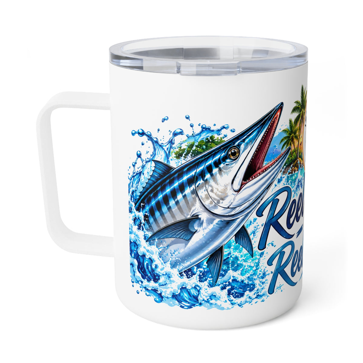 Insulated Fishing Coffee Mug — "Reel Problems Require Reel Solutions" 10oz