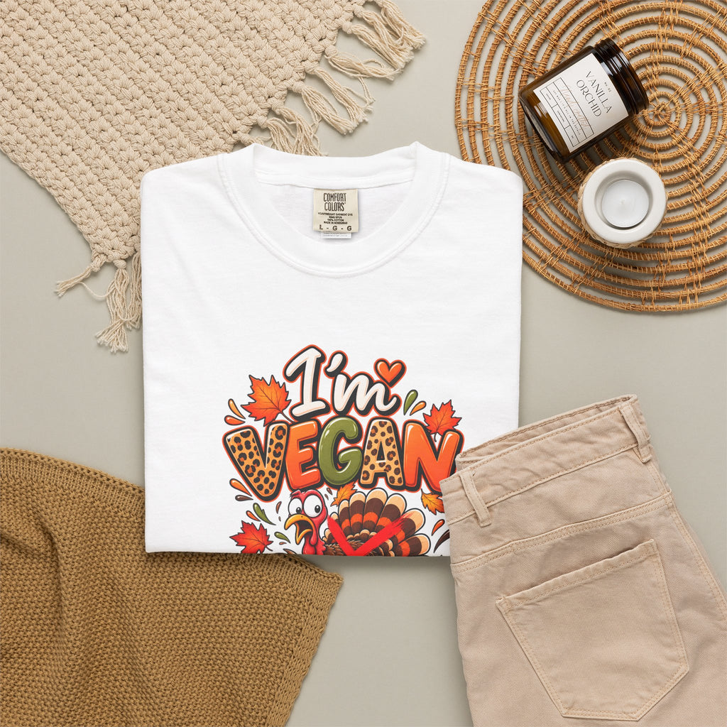 Vegan Thanksgiving T‑Shirt — "I’m Vegan" Fall Turkey & Pumpkin Design