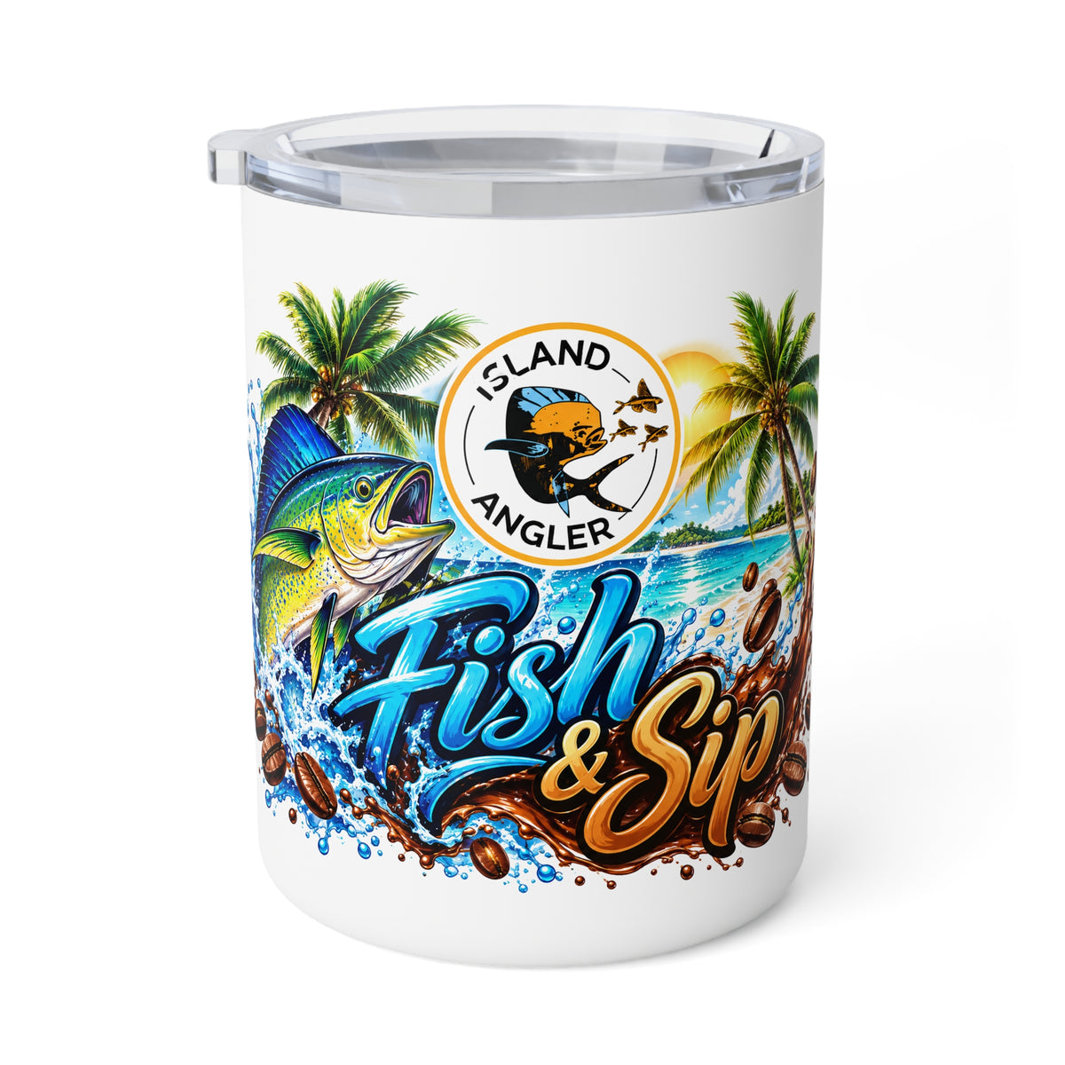 Fish & Sip Insulated Coffee Mug – Island Angler 10oz Travel Tumbler