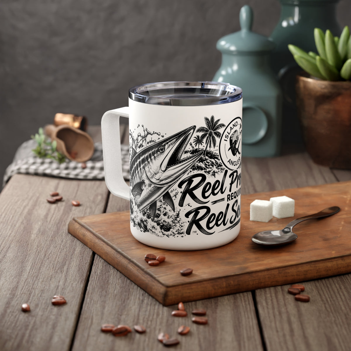 Fishing Travel Mug — “Reel Problems Require Reel Solutions” Insulated 10oz Coffee Tumbler