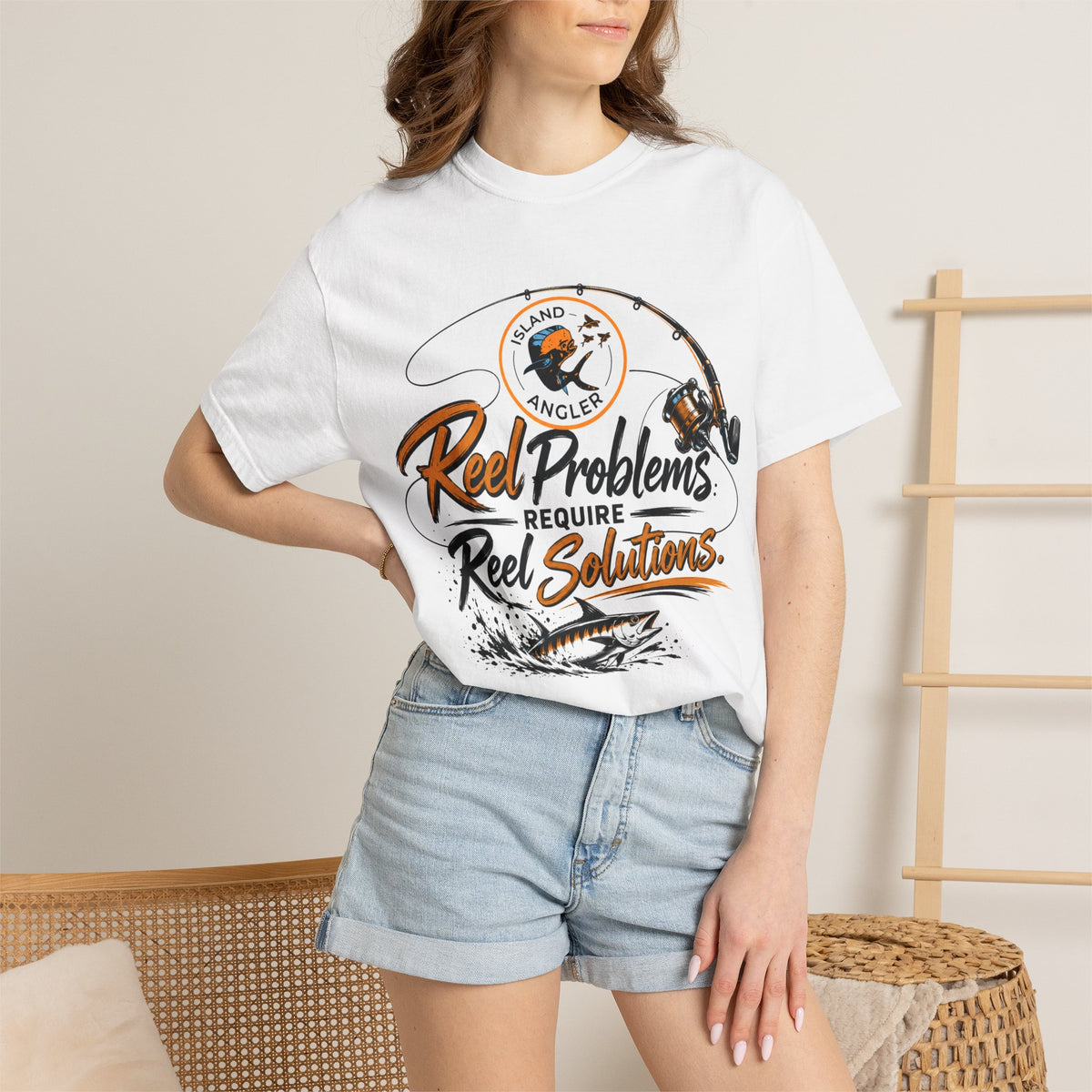 Fishing T-Shirt — "Reel Problems Require Reel Solutions" Graphic Tee