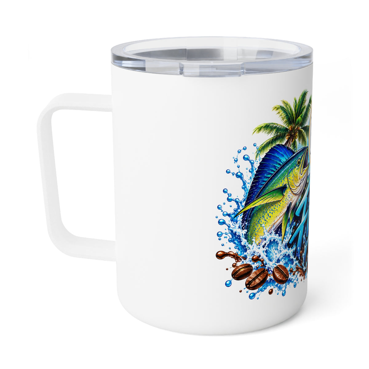 Fish & Sip Insulated Coffee Mug – Island Angler 10oz Travel Tumbler