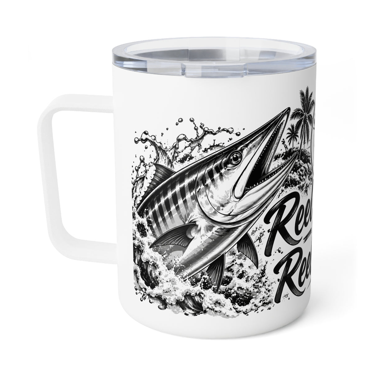 Fishing Travel Mug — “Reel Problems Require Reel Solutions” Insulated 10oz Coffee Tumbler