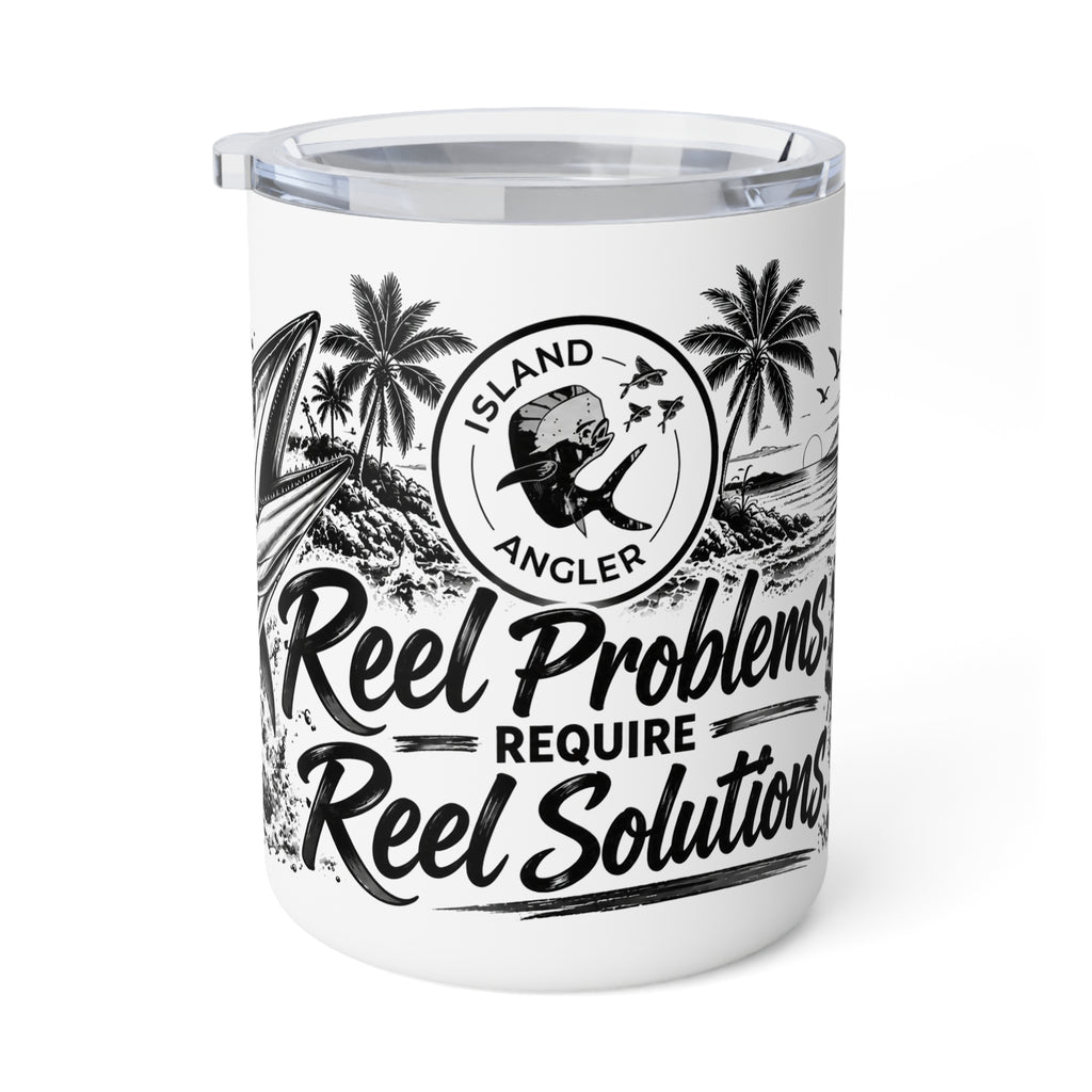 Fishing Travel Mug — “Reel Problems Require Reel Solutions” Insulated 10oz Coffee Tumbler