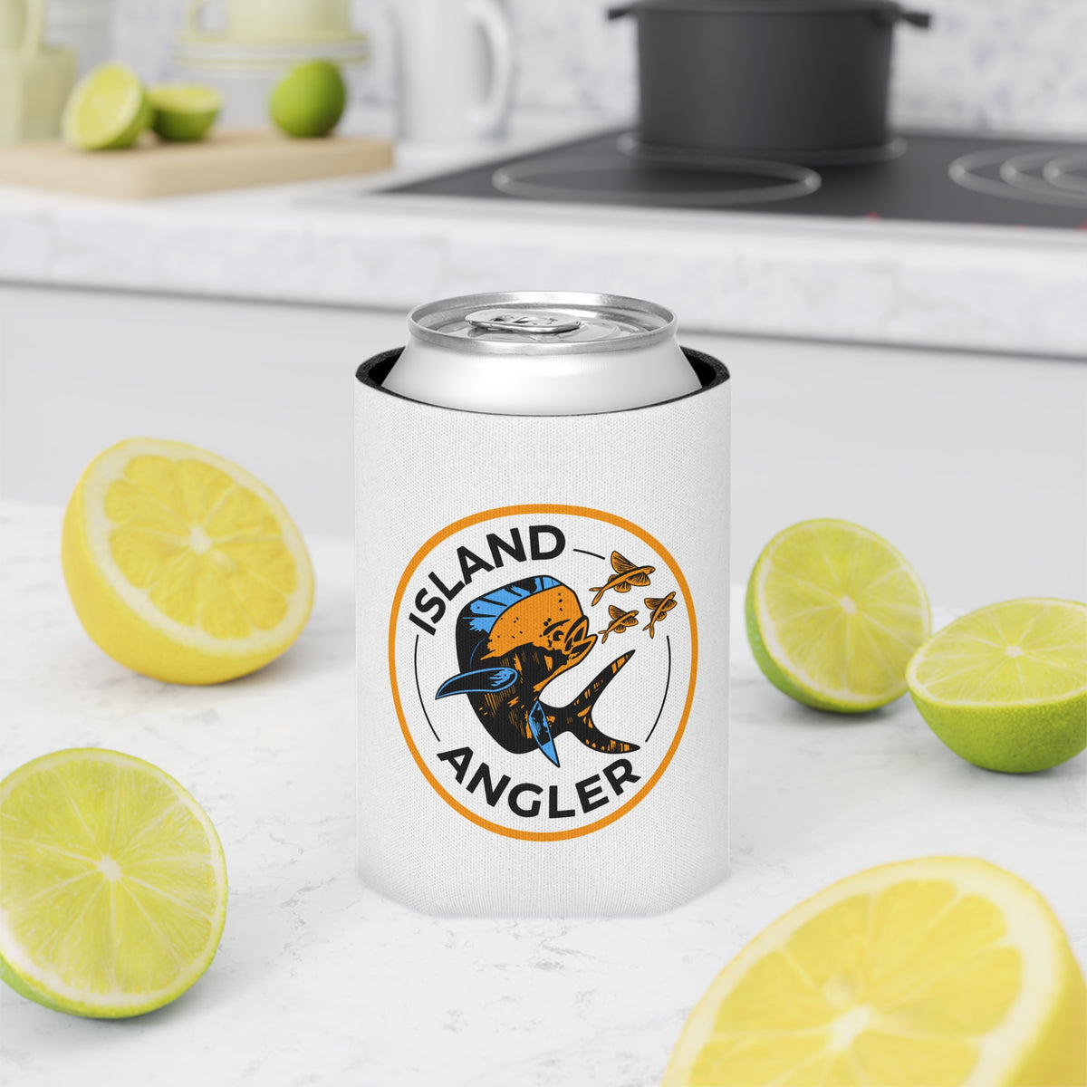 Island Angler Can Cooler – Fishing Logo Beer Koozie
