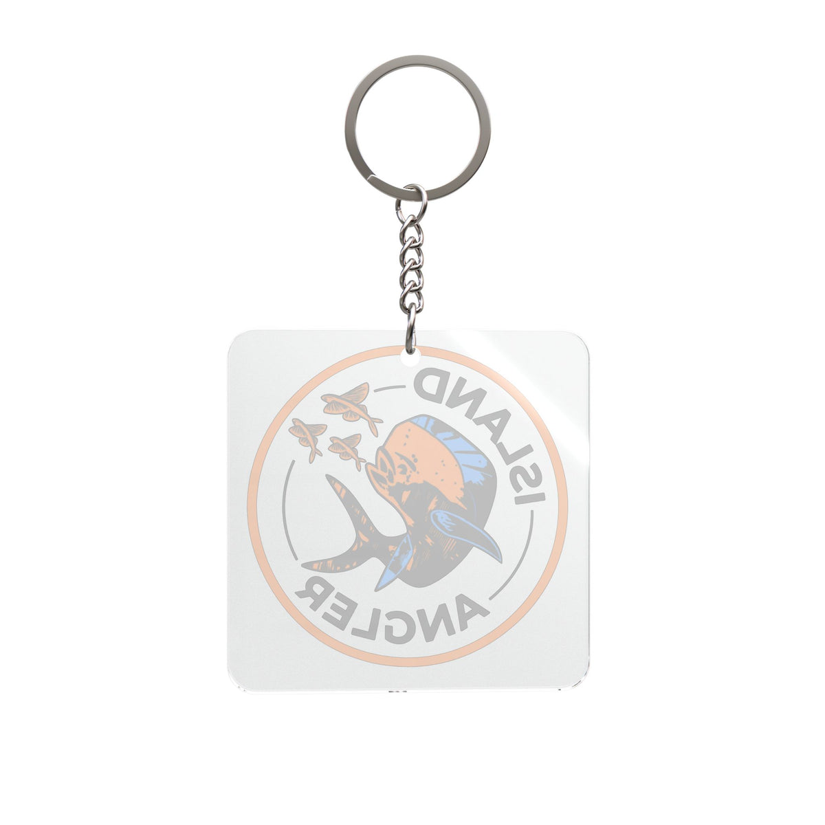 Island Angler Square Keychain — Fishing Logo Key Ring for Fishermen & Boating Enthusiasts