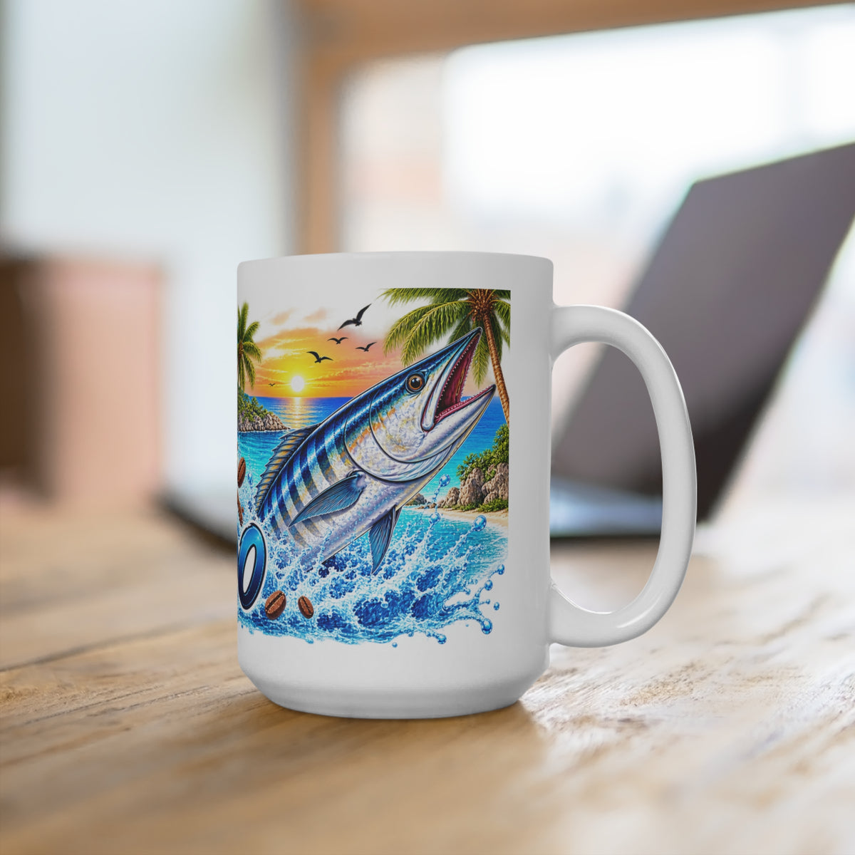 Coffee Forecast Mug — “Morning Forecast: Coffee with a Chance of Wahoo” Tropical Fishing Ceramic Mug