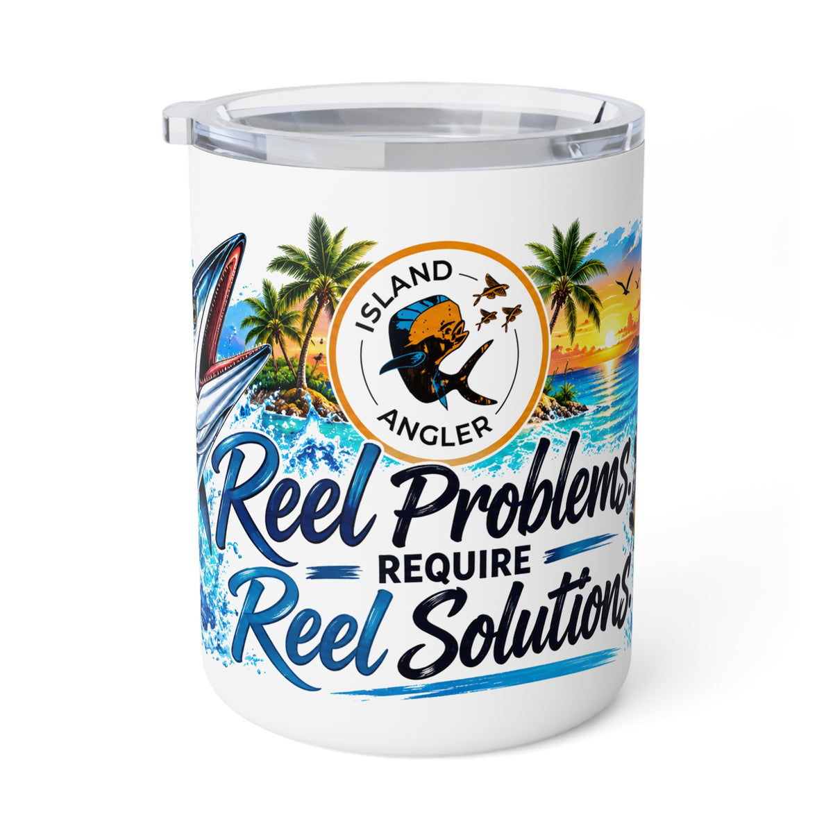 Insulated Fishing Coffee Mug — "Reel Problems Require Reel Solutions" 10oz