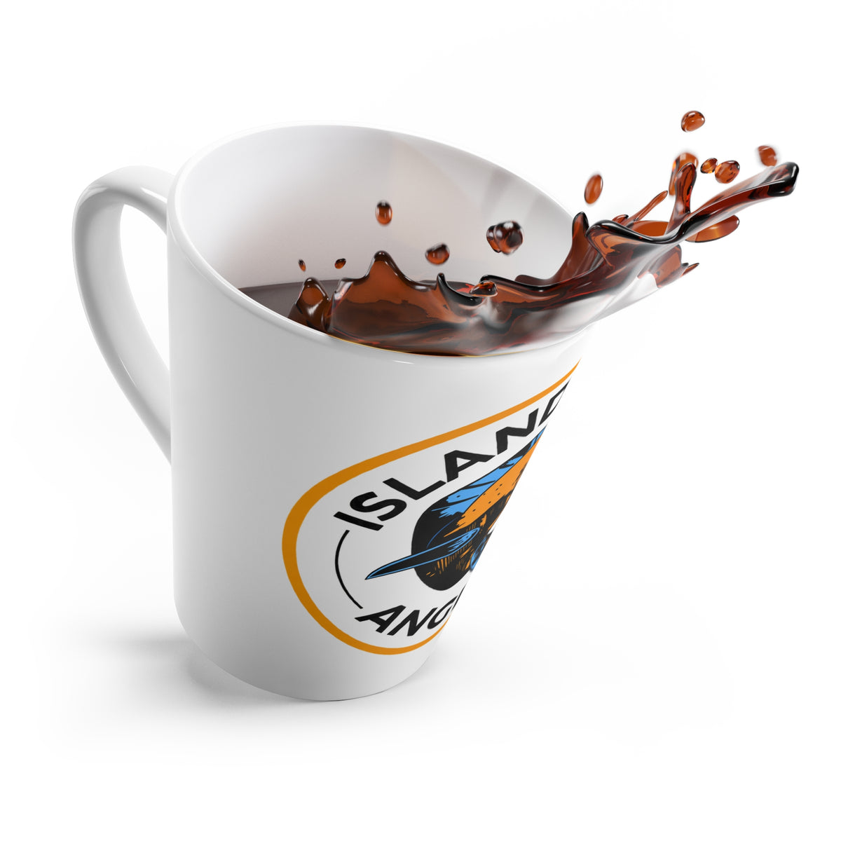 Island Angler Latte Mug — Fishing Logo Coffee Cup for Fishermen & Outdoor Enthusiasts