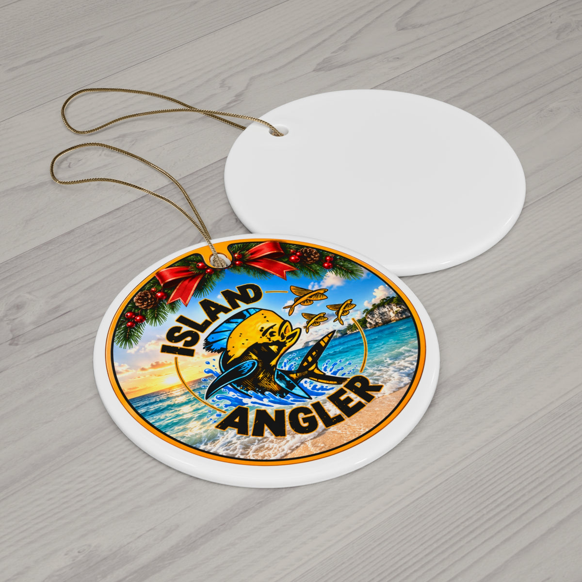 Island Angler Ceramic Ornament — Fishing Holiday Keepsake