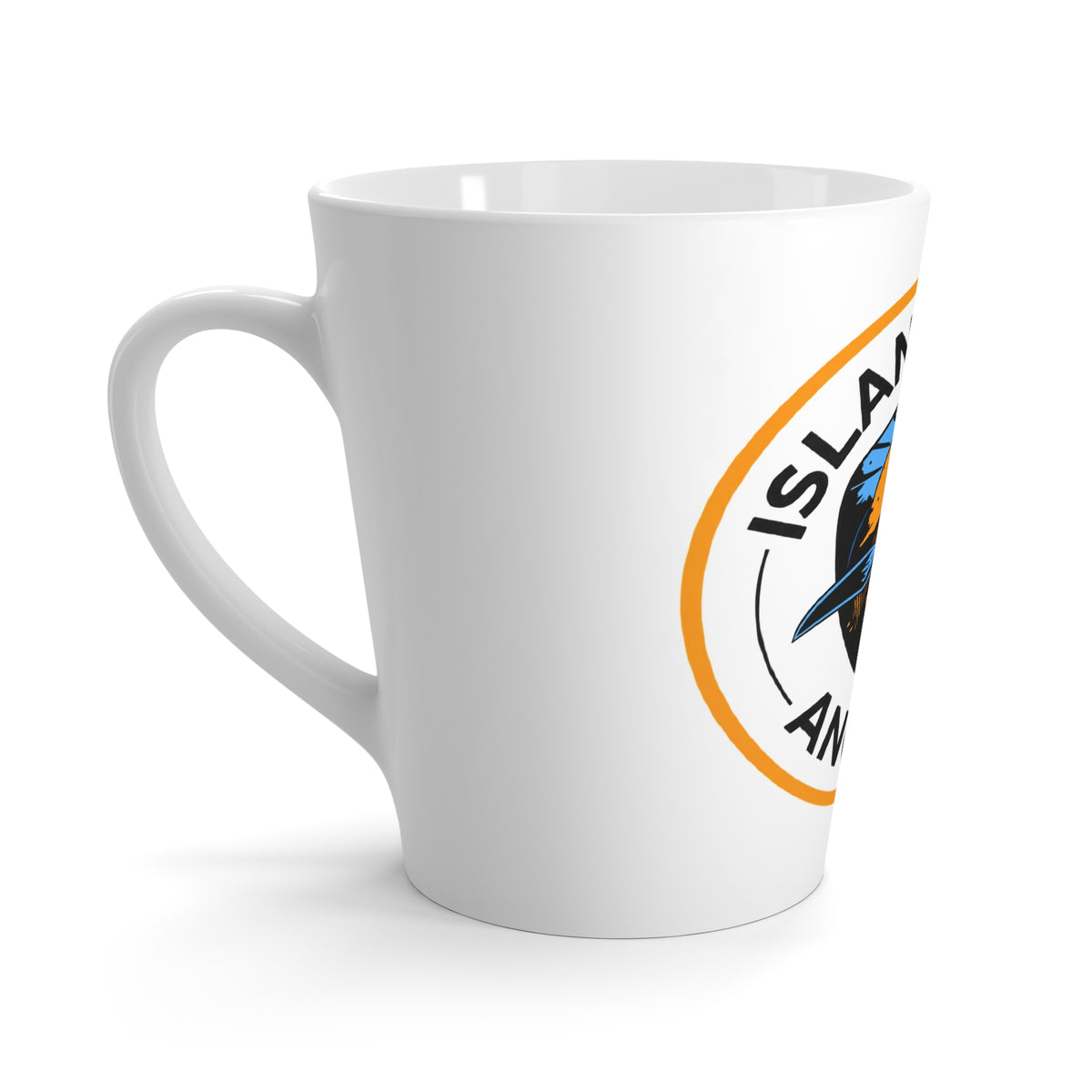 Island Angler Latte Mug — Fishing Logo Coffee Cup for Fishermen & Outdoor Enthusiasts